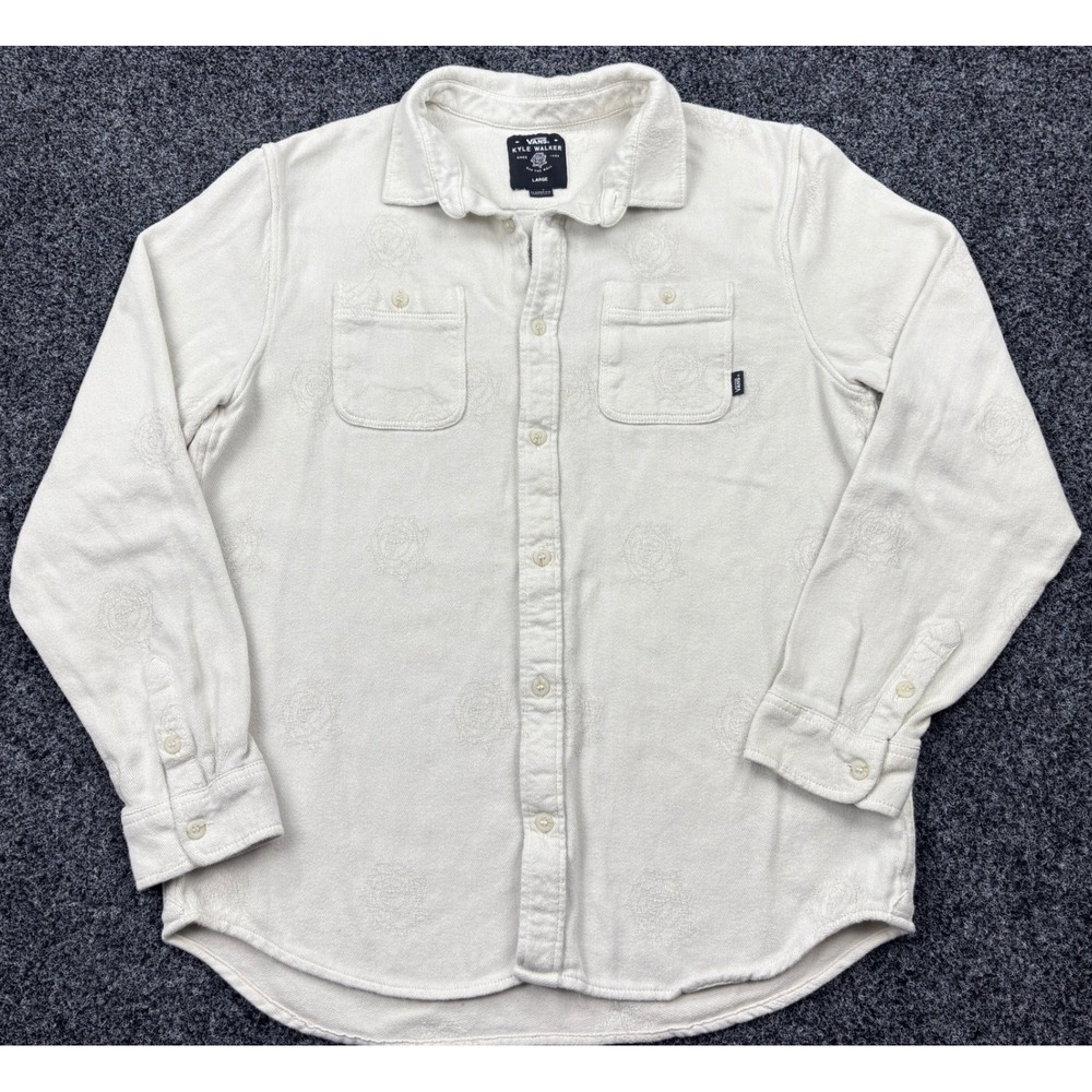 Vans Kyle Walker Shirt Mens Large Cream Rose Jacquard Long Sleeve Skater Shacket